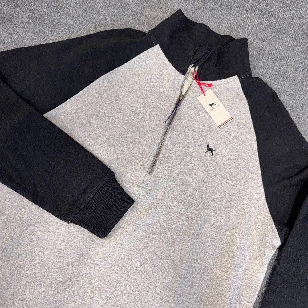 The Black Dog 1/4 Zip Pullover Men Small Gray Black Scoop Raglan Logo‎ NEW